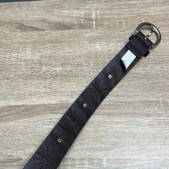 Vince Camuto Brown Vegan Leather Belt Silver Buckle Studded Perforated Design M - Picture 7 of 9